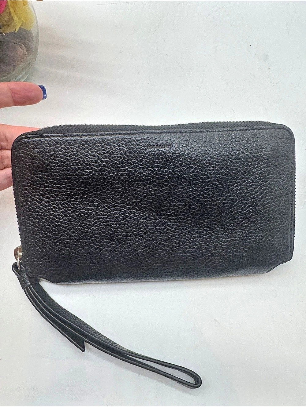 All saints Black Leather Zip Wristlet Wallet